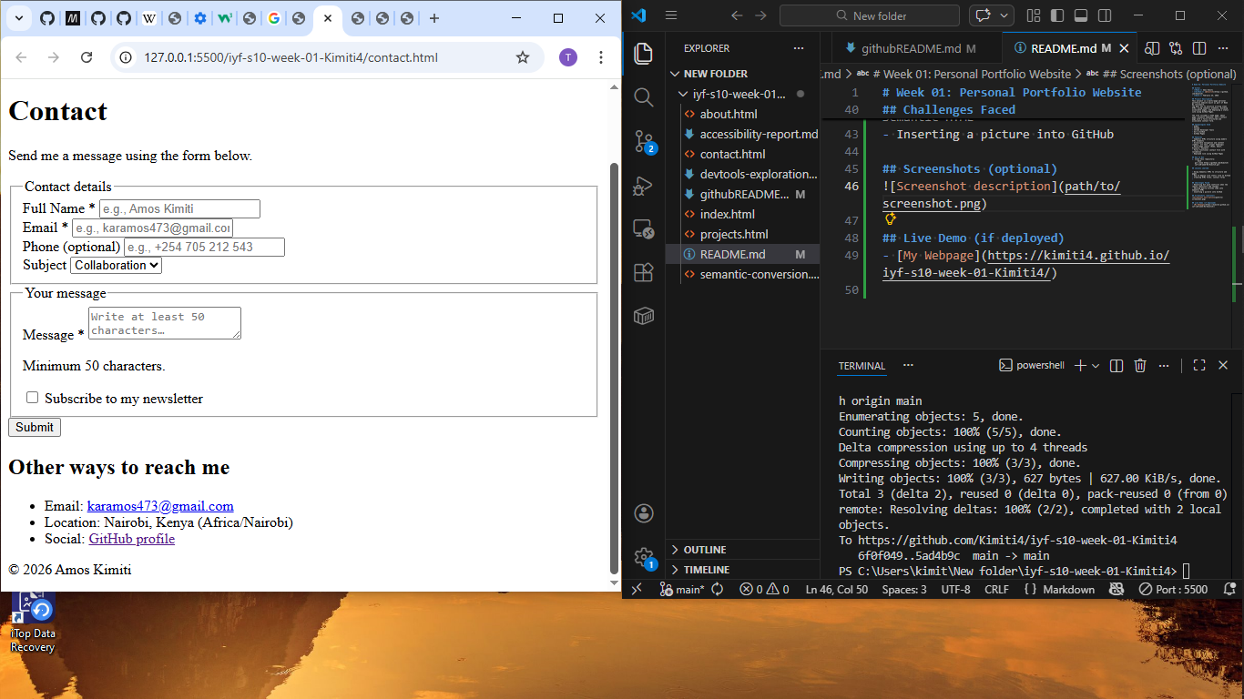 Contact page preview for contact form project